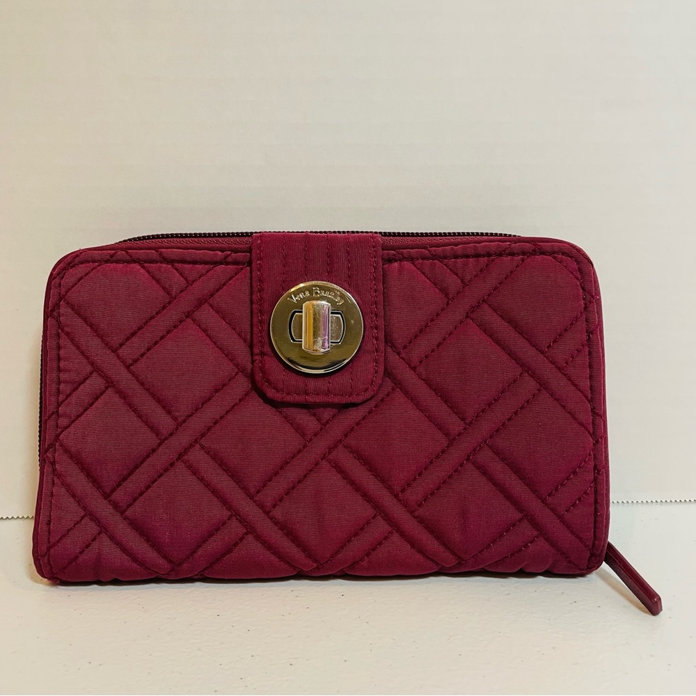 Vera Bradley RDIF Turn Lock Wallet - Quilted Purple Silver Hardware 8 x 5